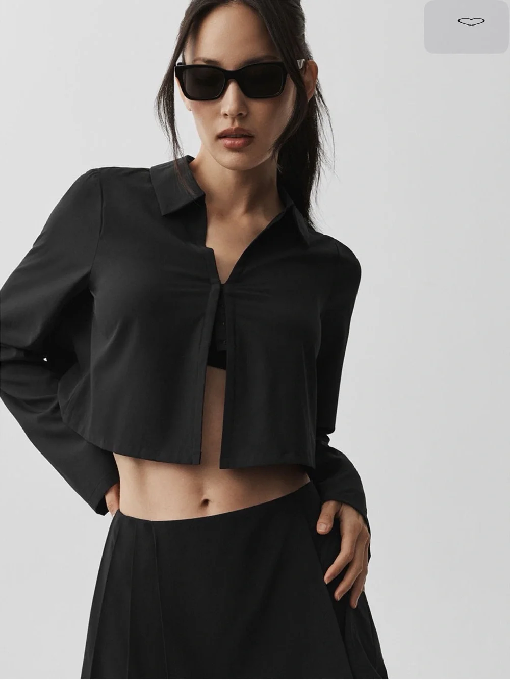 Cropped Unmatched Long Sleeve Shirt with Pleated Design